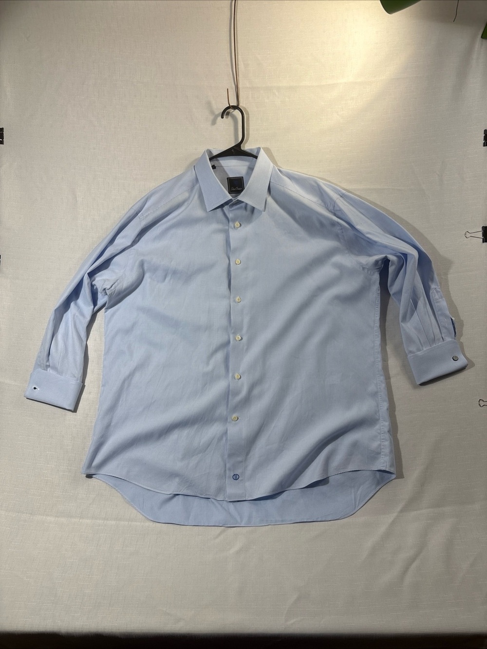 David Donahue Men’s 17.5” 32/33 Blue Micro Check Dress Shirt Cufflink